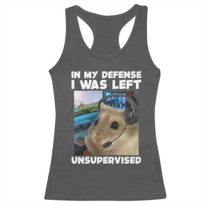 Funny Hamster Gamer Racerback Tank Top In My Defense I Was Left Unsupervised TS12 Dark Heather Print Your Wear