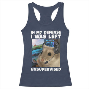 Funny Hamster Gamer Racerback Tank Top In My Defense I Was Left Unsupervised TS12 Navy Print Your Wear