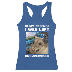 Funny Hamster Gamer Racerback Tank Top In My Defense I Was Left Unsupervised TS12 Royal Blue Print Your Wear