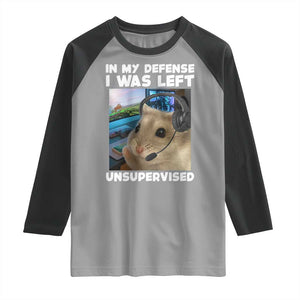 Funny Hamster Gamer Raglan Shirt In My Defense I Was Left Unsupervised TS12 Sport Gray Black Print Your Wear