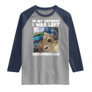 Funny Hamster Gamer Raglan Shirt In My Defense I Was Left Unsupervised TS12 Sport Gray Navy Print Your Wear