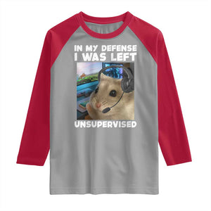 Funny Hamster Gamer Raglan Shirt In My Defense I Was Left Unsupervised TS12 Sport Gray Red Print Your Wear