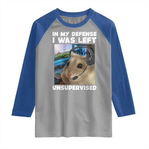 Funny Hamster Gamer Raglan Shirt In My Defense I Was Left Unsupervised TS12 Sport Gray Royal Print Your Wear