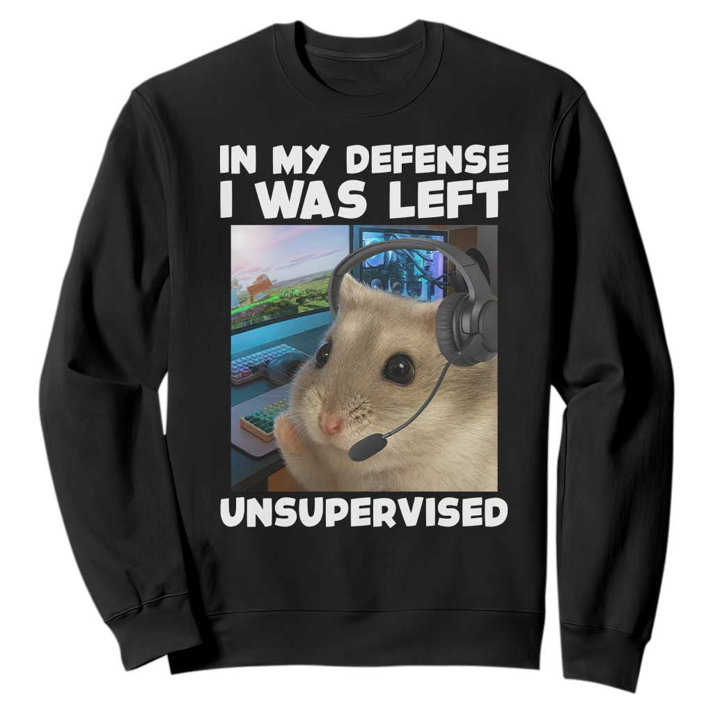 Funny Hamster Gamer Sweatshirt In My Defense I Was Left Unsupervised TS12 Black Print Your Wear
