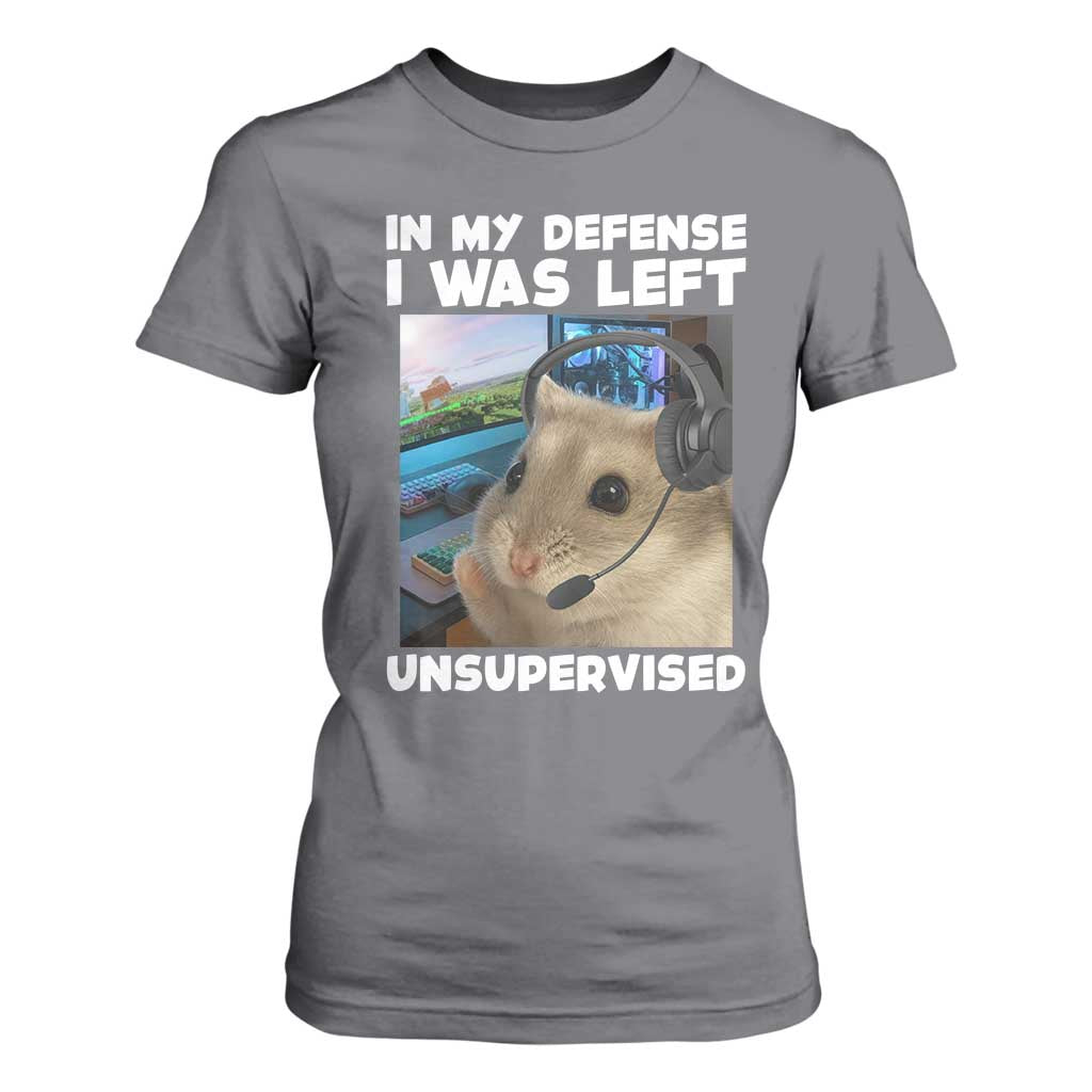 Funny Hamster Gamer T Shirt For Women In My Defense I Was Left Unsupervised TS12 Charcoal Print Your Wear