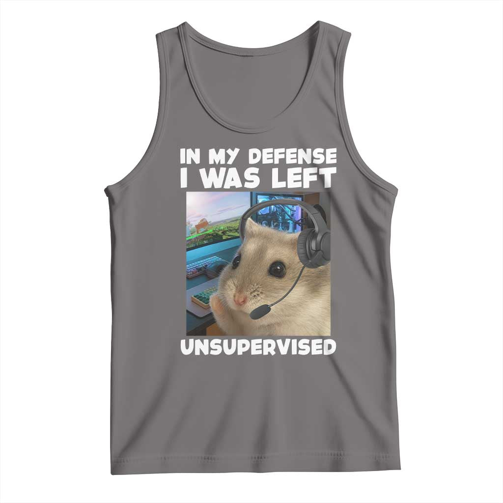 Funny Hamster Gamer Tank Top In My Defense I Was Left Unsupervised TS12 Deep Heather Print Your Wear