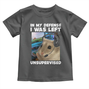 Funny Hamster Gamer Toddler T Shirt In My Defense I Was Left Unsupervised TS12 Dark Heather Print Your Wear
