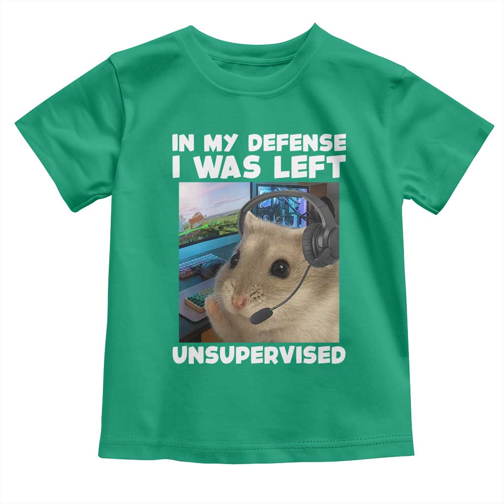 Funny Hamster Gamer Toddler T Shirt In My Defense I Was Left Unsupervised TS12 Irish Green Print Your Wear