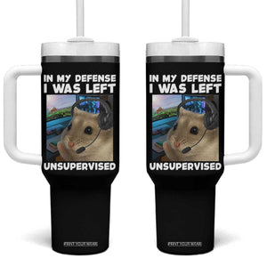 Funny Hamster Gamer Tumbler With Handle In My Defense I Was Left Unsupervised TS12 One Size: 40 oz Black Print Your Wear