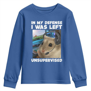 Funny Hamster Gamer Youth Sweatshirt In My Defense I Was Left Unsupervised TS12 Royal Blue Print Your Wear
