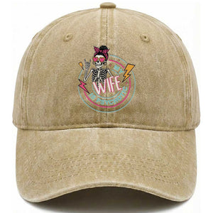 My Wife Is Psychotic Washed Cotton Baseball Cap Funny Messy Bun Skeleton Sarcastic TS12 Print Your Wear