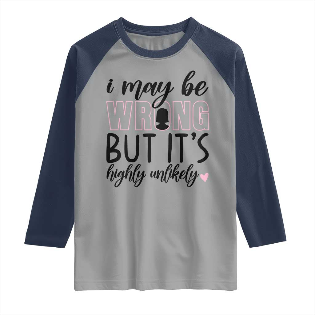 I May Be Wrong But It Is Highly Unlikely Raglan Shirt Funny Sarcastic TS12 Sport Gray Navy Print Your Wear