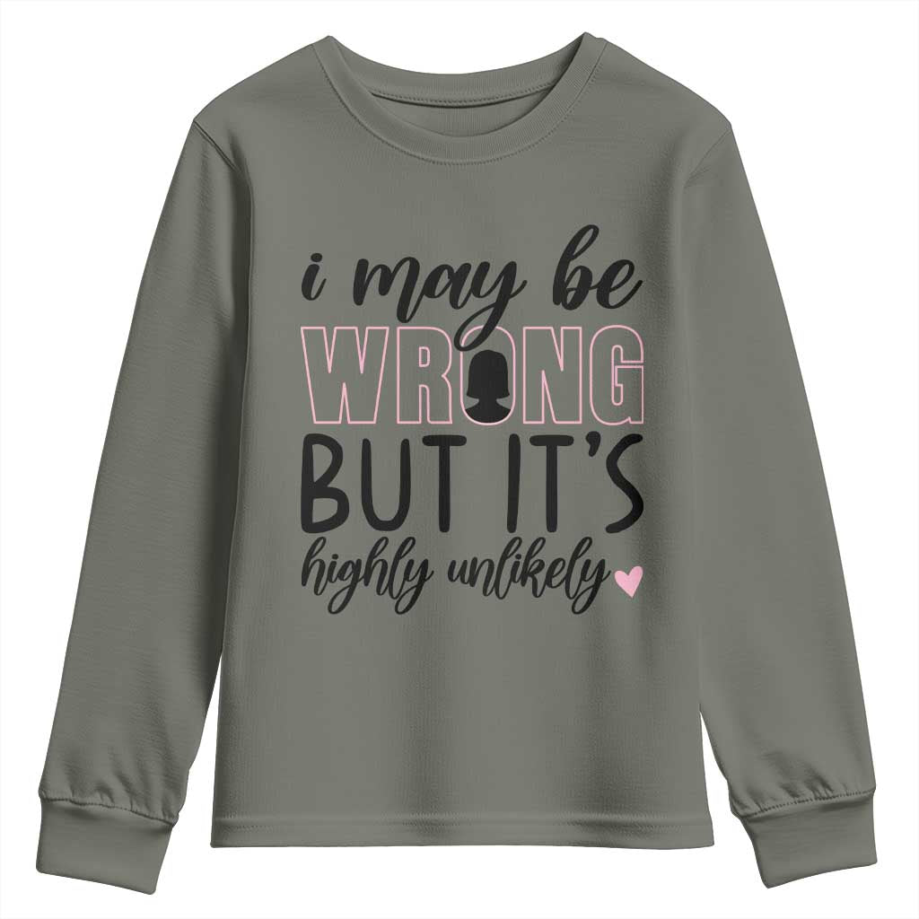 I May Be Wrong But It Is Highly Unlikely Youth Sweatshirt Funny Sarcastic TS12 Military Green Print Your Wear