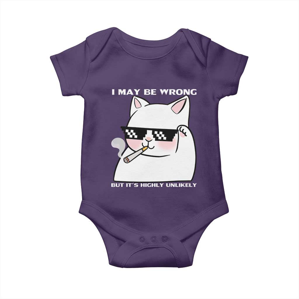 Funny Cat Humor Baby Onesie I May Be Wrong But It Is Highly Unlikely TS12 Purple Print Your Wear