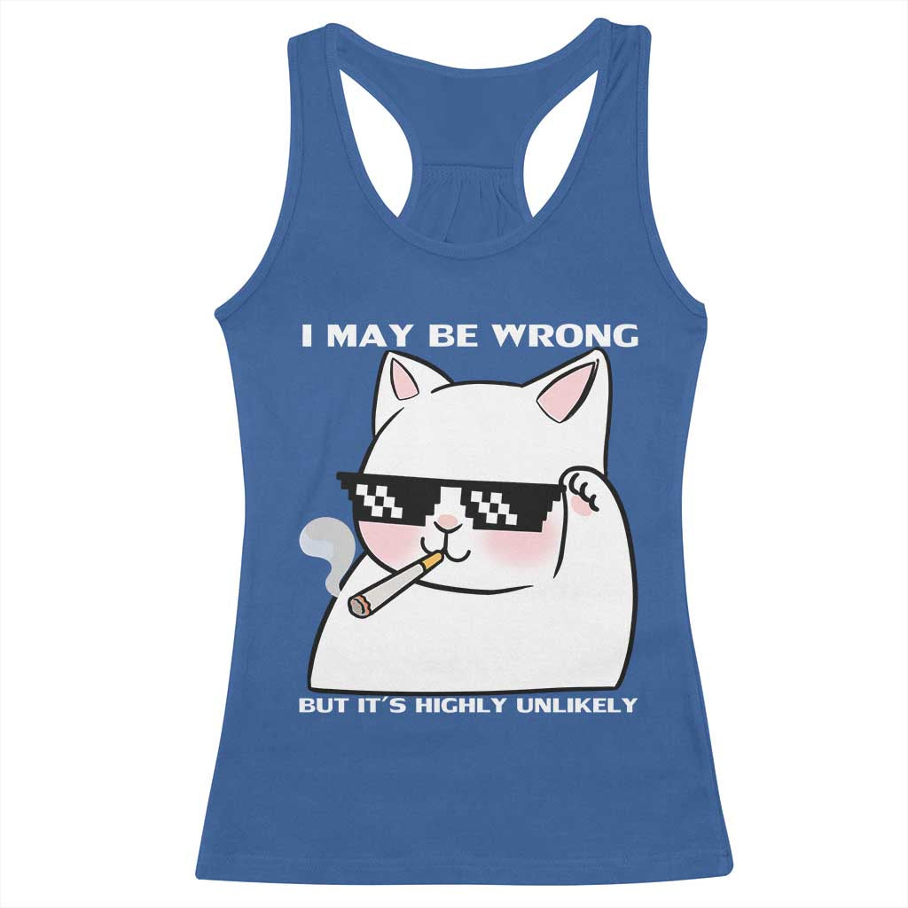 Funny Cat Humor Racerback Tank Top I May Be Wrong But It Is Highly Unlikely TS12 Royal Blue Print Your Wear