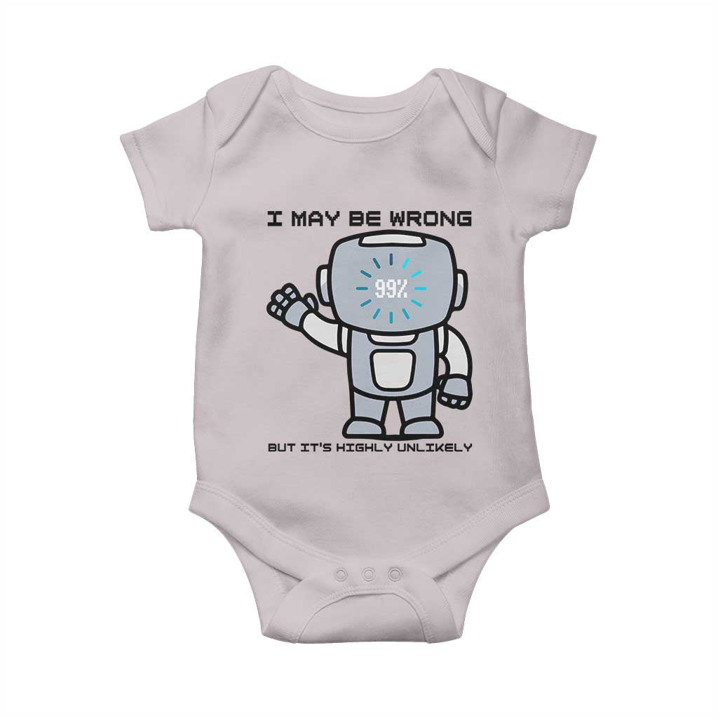 Funny Robot Humor Baby Onesie I May Be Wrong But It Is Highly Unlikely TS12 Ice Gray Print Your Wear