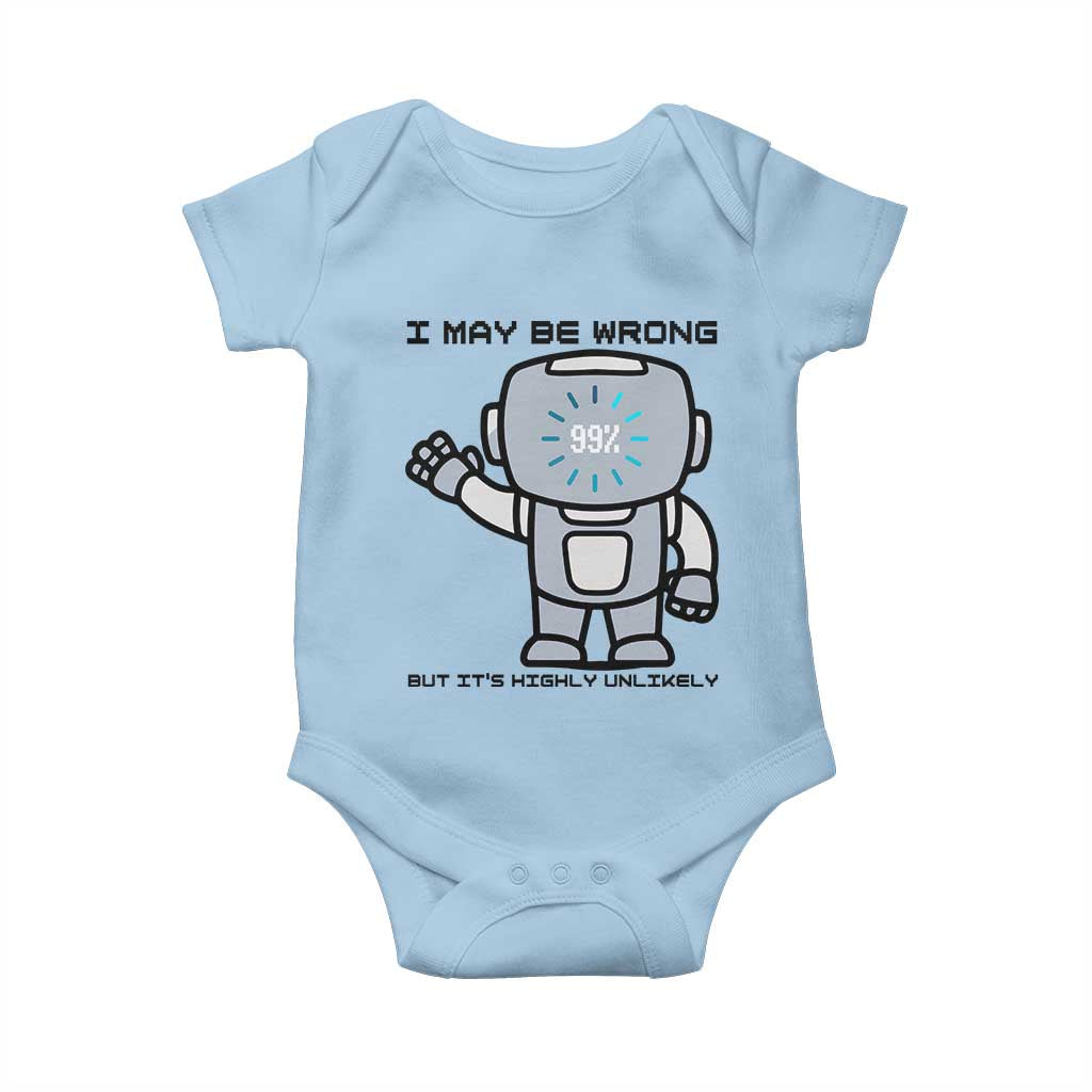 Funny Robot Humor Baby Onesie I May Be Wrong But It Is Highly Unlikely TS12 Light Blue Print Your Wear