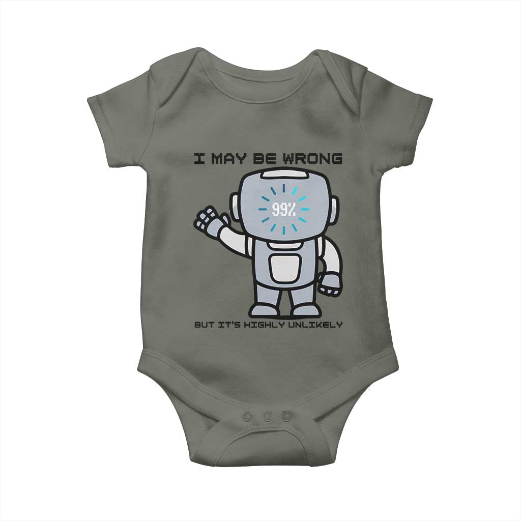 Funny Robot Humor Baby Onesie I May Be Wrong But It Is Highly Unlikely TS12 Military Green Print Your Wear