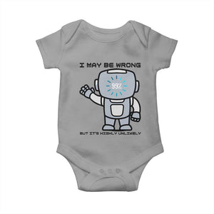 Funny Robot Humor Baby Onesie I May Be Wrong But It Is Highly Unlikely TS12 Sport Gray Print Your Wear