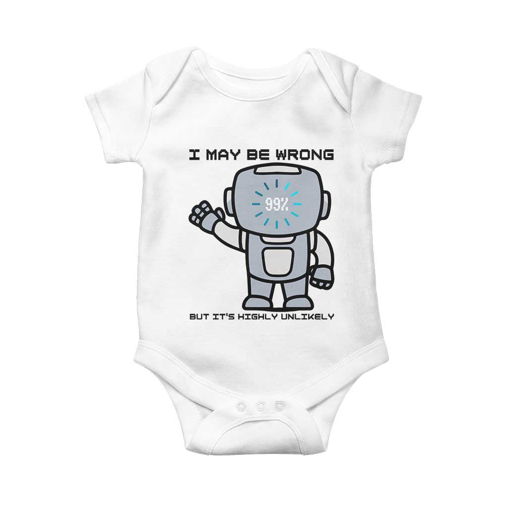 Funny Robot Humor Baby Onesie I May Be Wrong But It Is Highly Unlikely TS12 White Print Your Wear