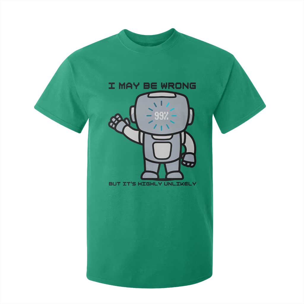 Funny Robot Humor T Shirt For Kid I May Be Wrong But It Is Highly Unlikely TS12 Irish Green Print Your Wear