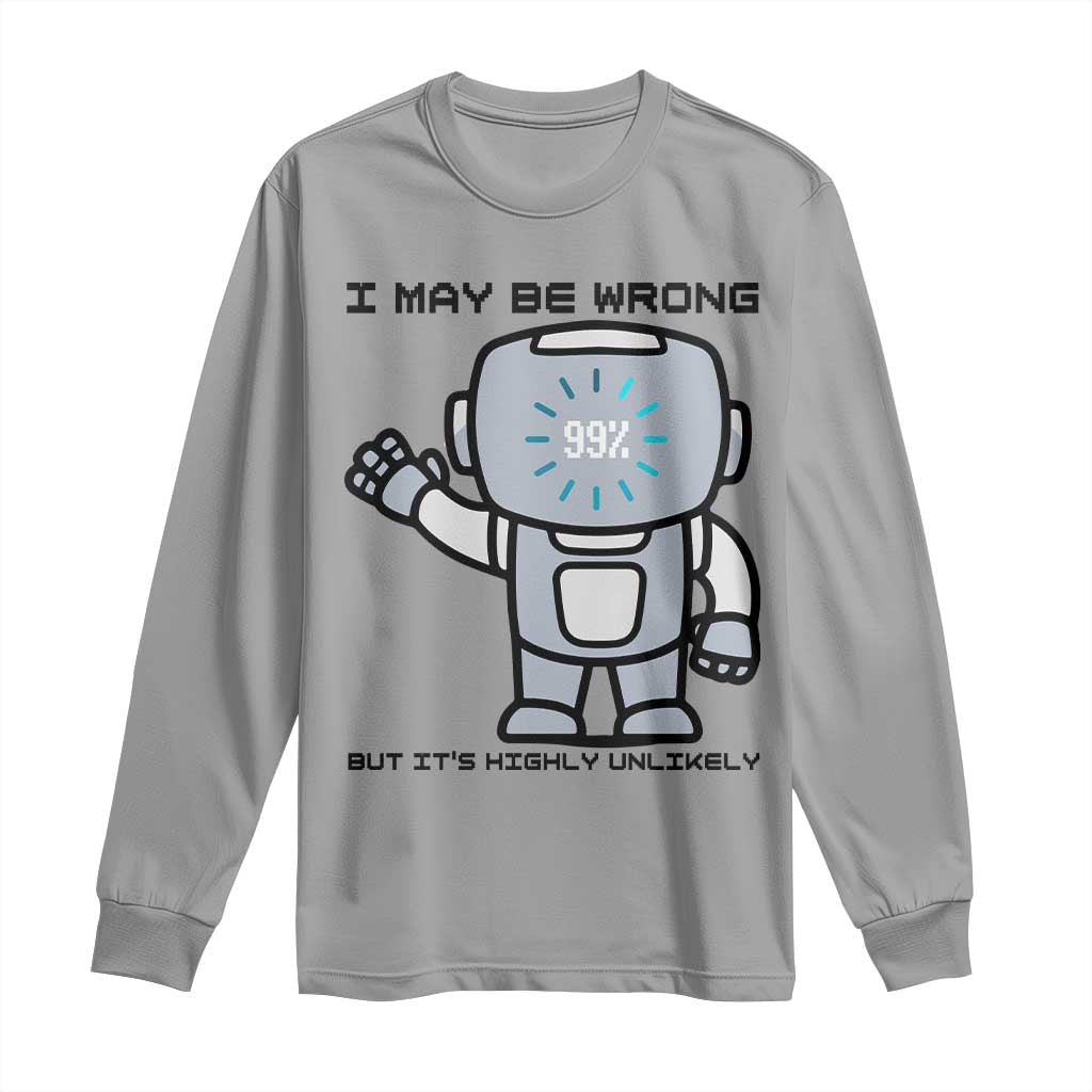 Funny Robot Humor Long Sleeve Shirt I May Be Wrong But It Is Highly Unlikely TS12 Sport Gray Print Your Wear