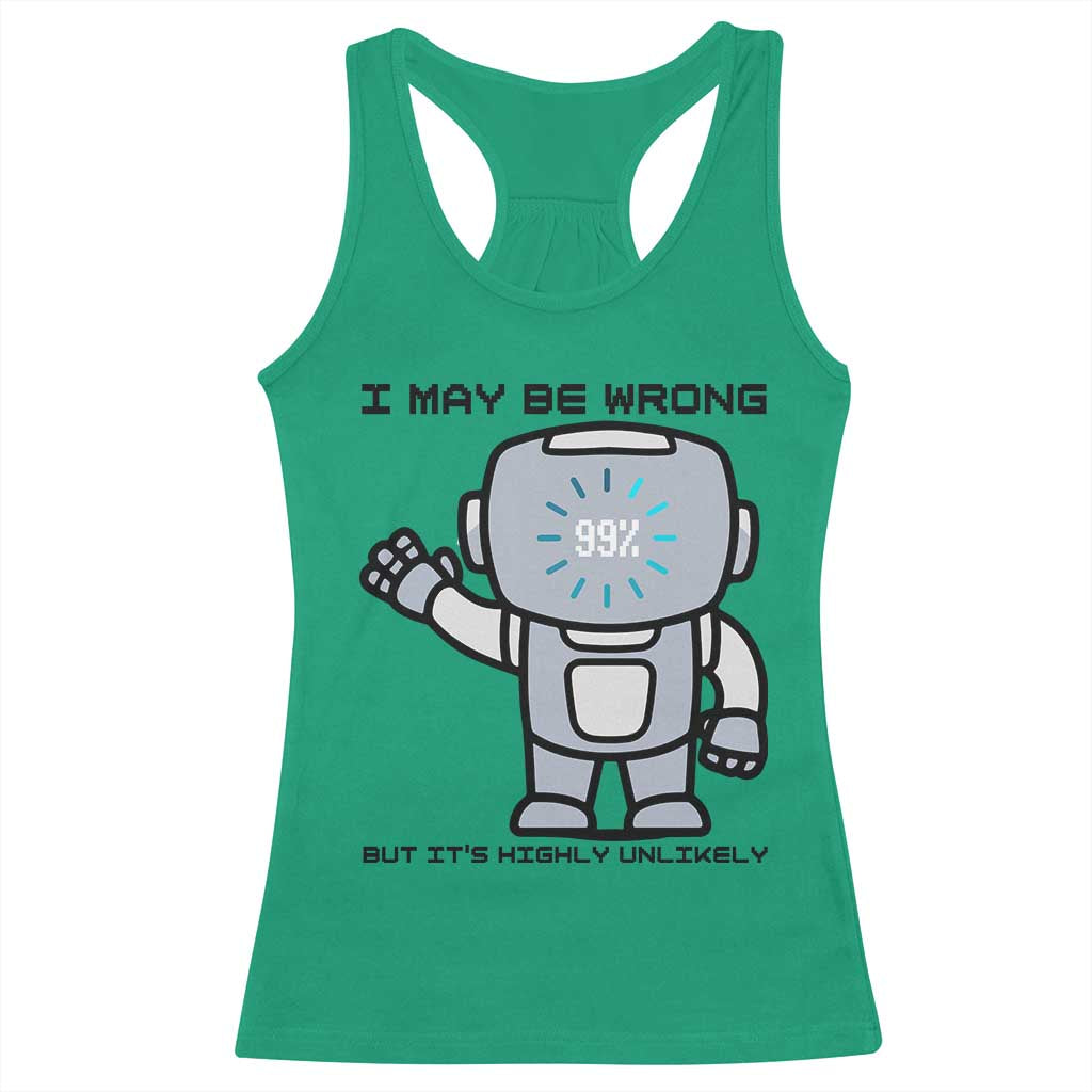 Funny Robot Humor Racerback Tank Top I May Be Wrong But It Is Highly Unlikely TS12 Irish Green Print Your Wear