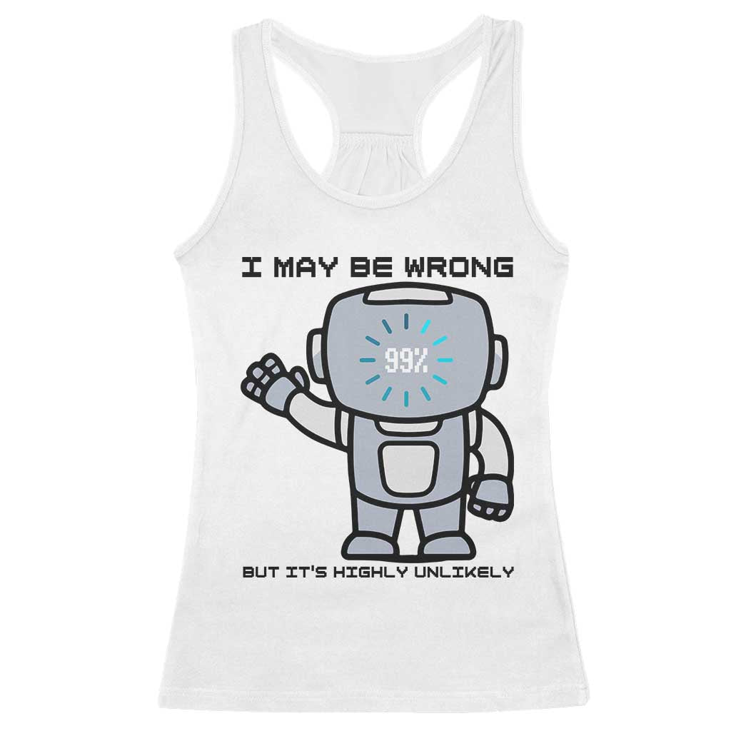 Funny Robot Humor Racerback Tank Top I May Be Wrong But It Is Highly Unlikely TS12 White Print Your Wear