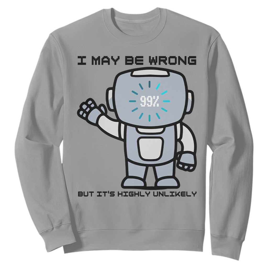 Funny Robot Humor Sweatshirt I May Be Wrong But It Is Highly Unlikely TS12 Sport Gray Print Your Wear