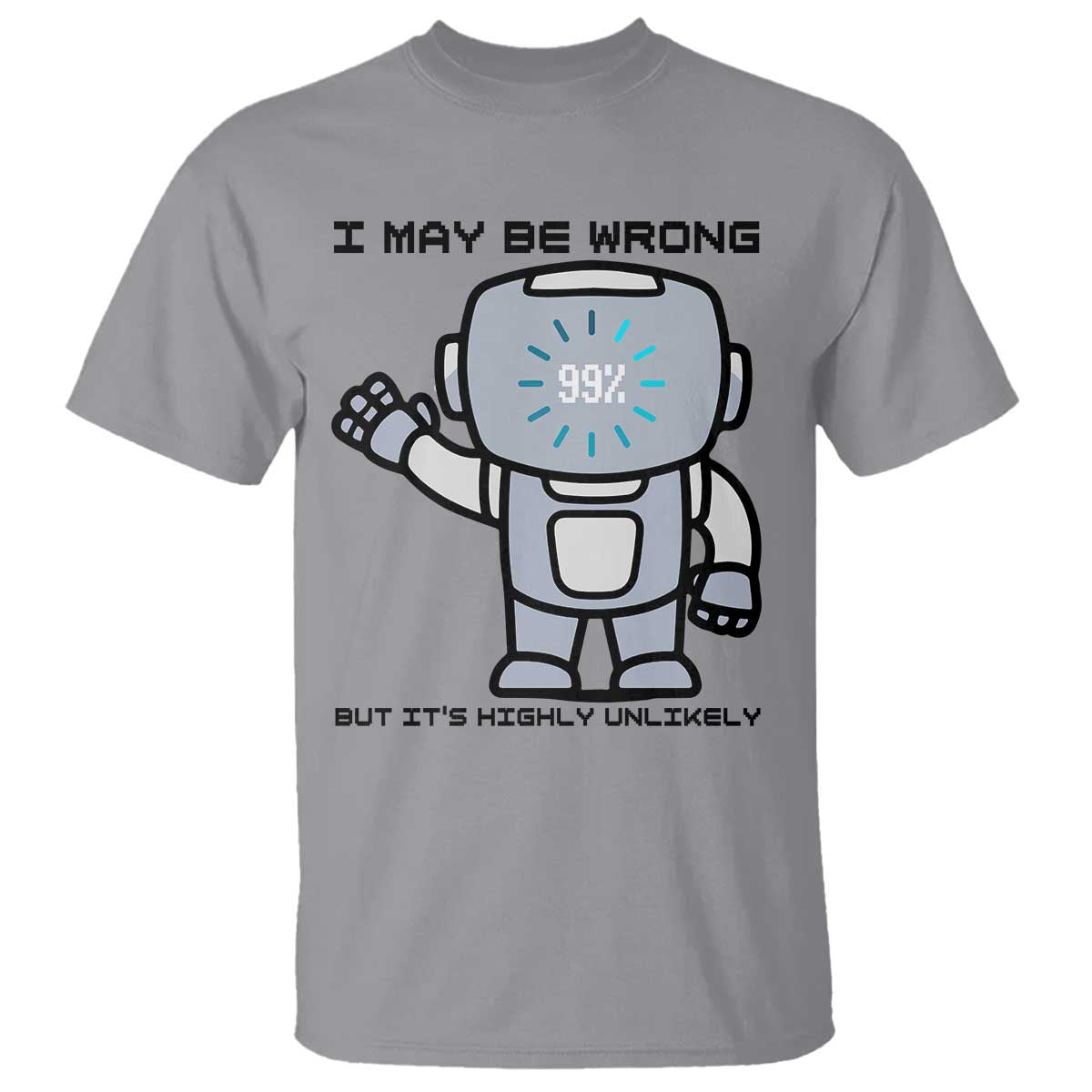 Funny Robot Humor T Shirt I May Be Wrong But It Is Highly Unlikely TS12 Sport Gray Print Your Wear