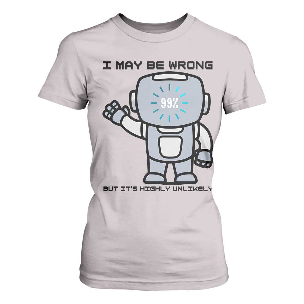 Funny Robot Humor T Shirt For Women I May Be Wrong But It Is Highly Unlikely TS12 Ice Gray Print Your Wear