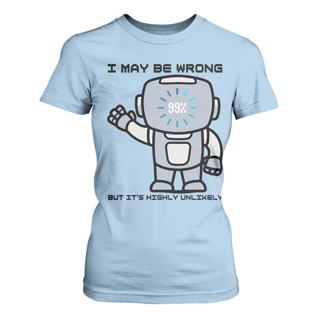 Funny Robot Humor T Shirt For Women I May Be Wrong But It Is Highly Unlikely TS12 Light Blue Print Your Wear