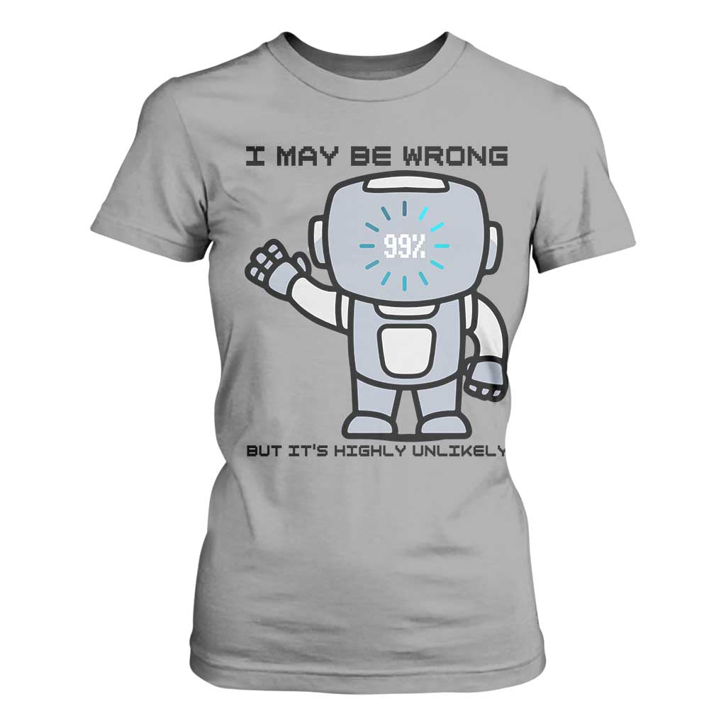 Funny Robot Humor T Shirt For Women I May Be Wrong But It Is Highly Unlikely TS12 Sport Gray Print Your Wear