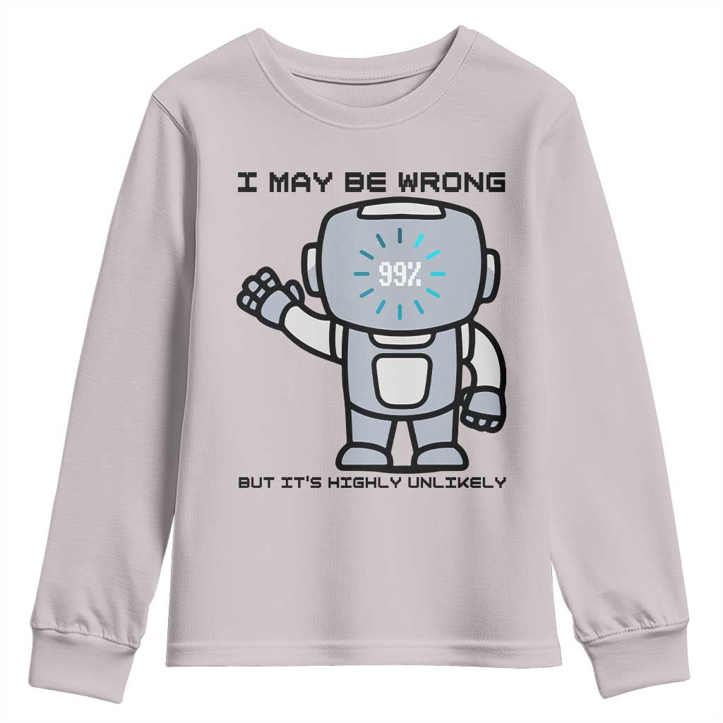 Funny Robot Humor Youth Sweatshirt I May Be Wrong But It Is Highly Unlikely TS12 Ice Gray Print Your Wear