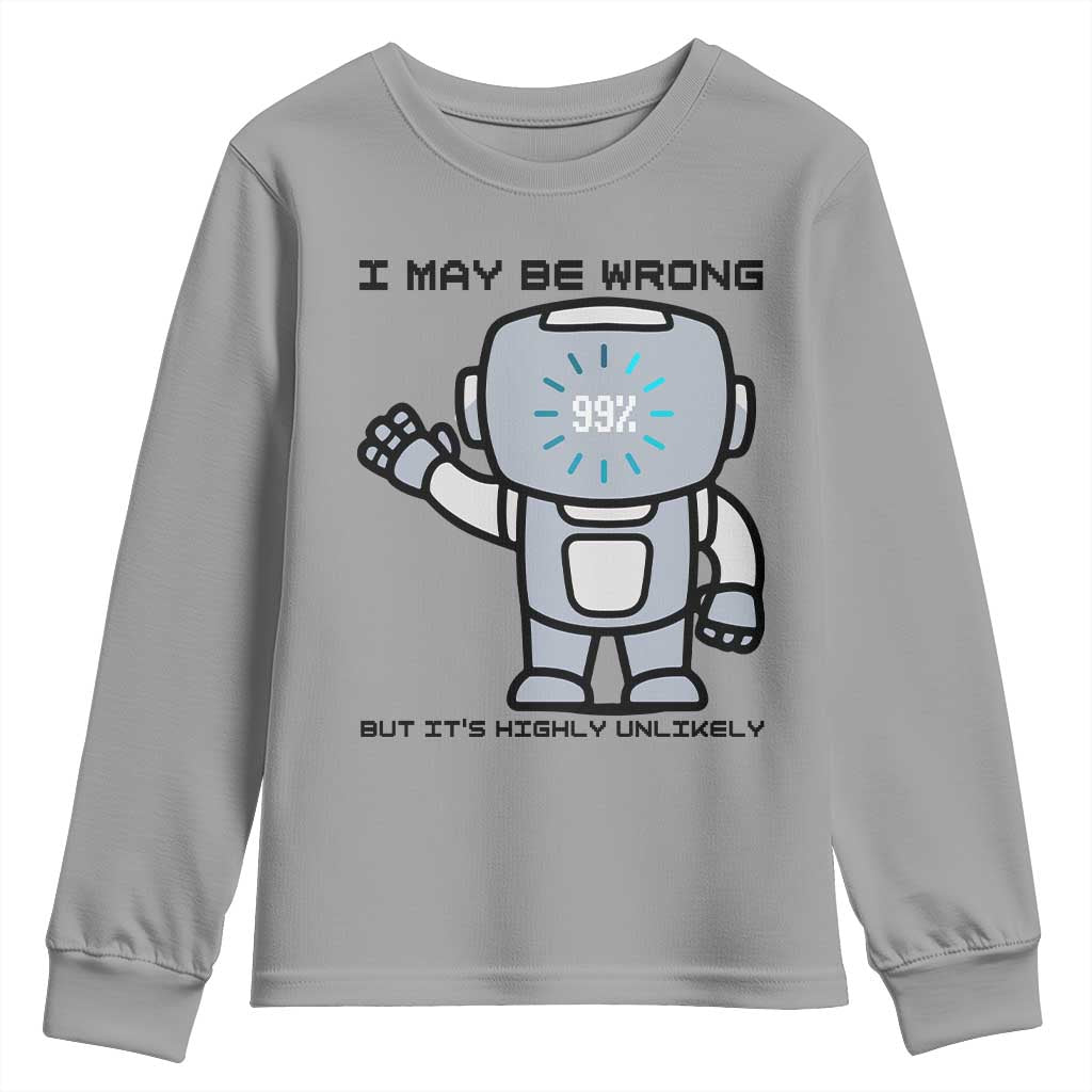 Funny Robot Humor Youth Sweatshirt I May Be Wrong But It Is Highly Unlikely TS12 Sport Gray Print Your Wear