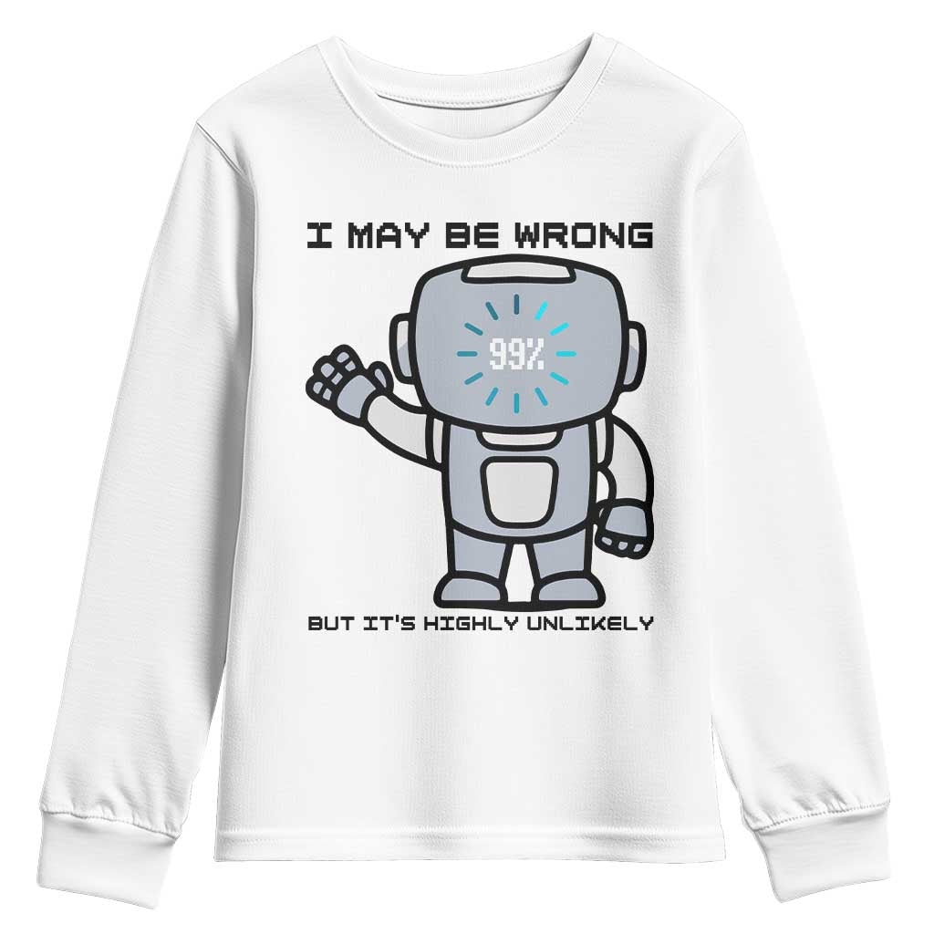 Funny Robot Humor Youth Sweatshirt I May Be Wrong But It Is Highly Unlikely TS12 White Print Your Wear