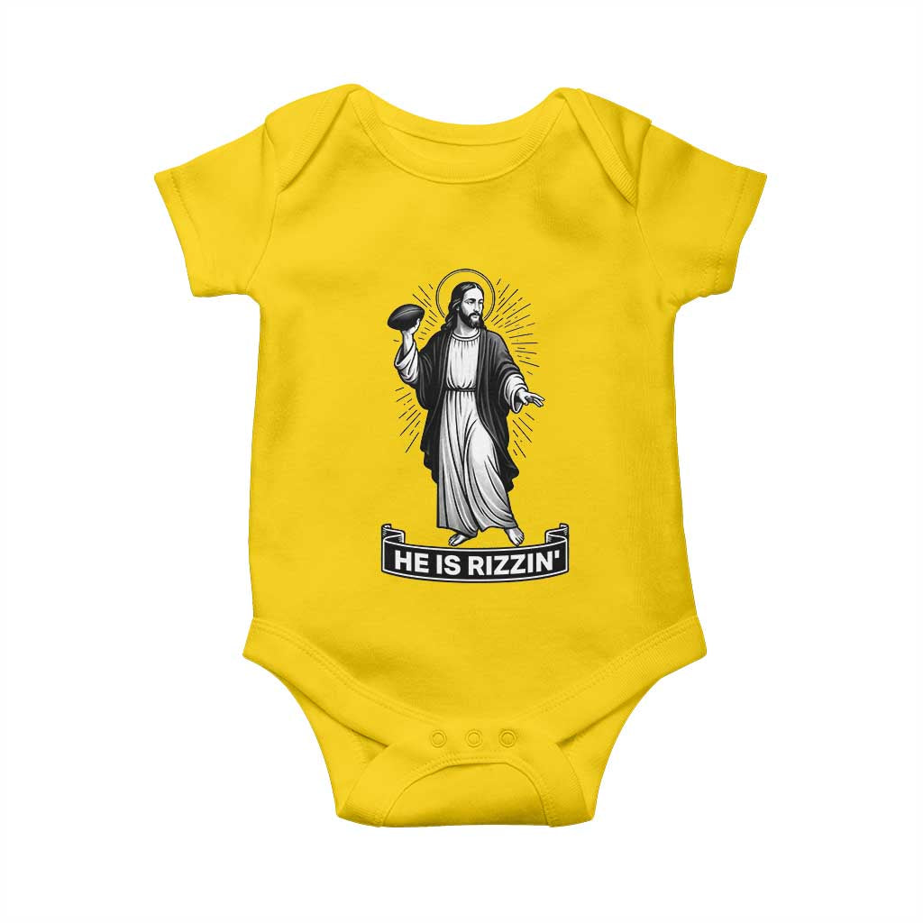 Christian Football Lover Baby Onesie He Is Rizzin Funny Gift TS12 Daisy Print Your Wear