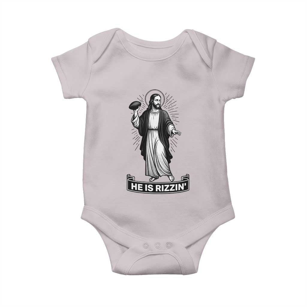 Christian Football Lover Baby Onesie He Is Rizzin Funny Gift TS12 Ice Gray Print Your Wear