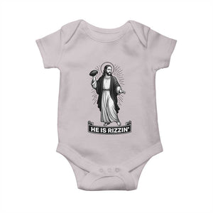 Christian Football Lover Baby Onesie He Is Rizzin Funny Gift TS12 Ice Gray Print Your Wear