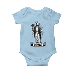 Christian Football Lover Baby Onesie He Is Rizzin Funny Gift TS12 Light Blue Print Your Wear