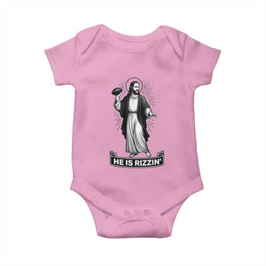 Christian Football Lover Baby Onesie He Is Rizzin Funny Gift TS12 Light Pink Print Your Wear