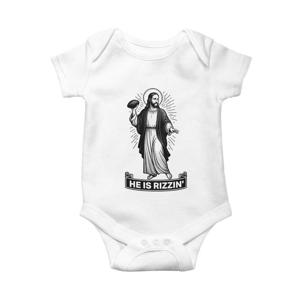 Christian Football Lover Baby Onesie He Is Rizzin Funny Gift TS12 White Print Your Wear