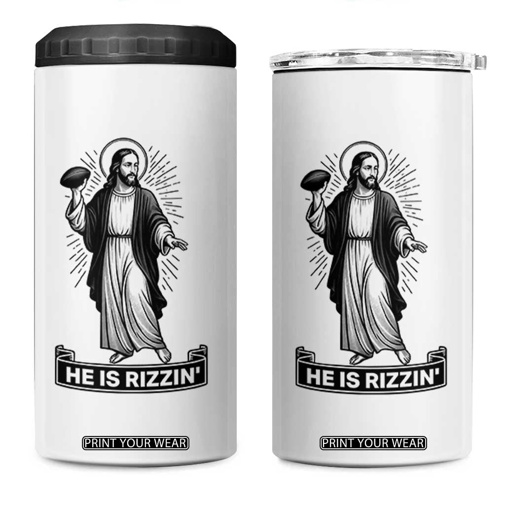 Christian Football Lover 4 in 1 Can Cooler Tumbler He Is Rizzin Funny Gift TS12 One Size: 16 oz White Print Your Wear