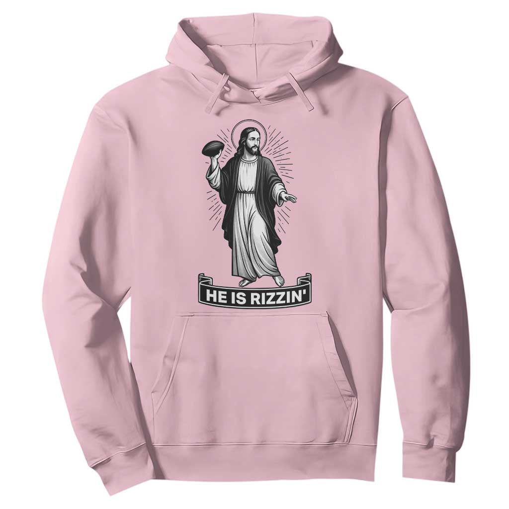 Christian Football Lover Hoodie He Is Rizzin Funny Gift TS12 Light Pink Print Your Wear