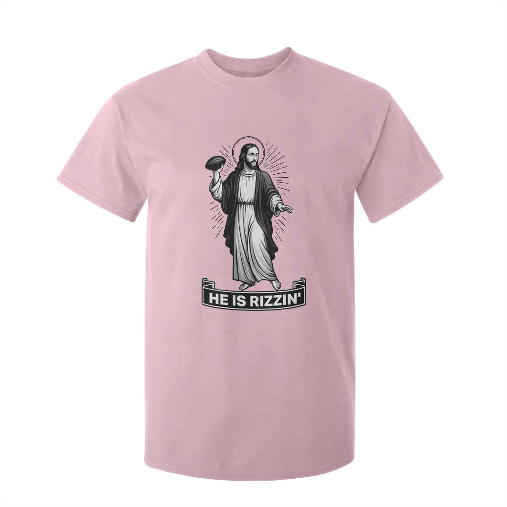 Christian Football Lover T Shirt For Kid He Is Rizzin Funny Gift TS12 Light Pink Print Your Wear