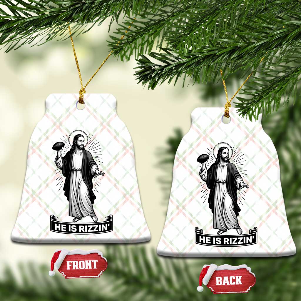 Christian Football Lover Ceramic Ornament He Is Rizzin Funny Gift TS12 Print Your Wear