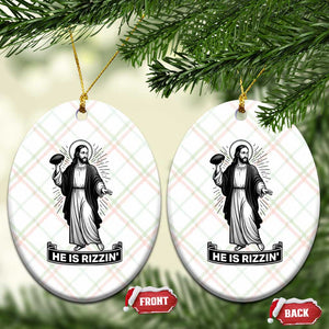 Christian Football Lover Ceramic Ornament He Is Rizzin Funny Gift TS12 Print Your Wear