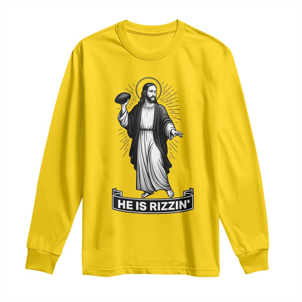 Christian Football Lover Long Sleeve Shirt He Is Rizzin Funny Gift TS12 Daisy Print Your Wear