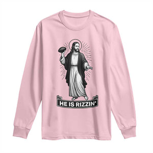 Christian Football Lover Long Sleeve Shirt He Is Rizzin Funny Gift TS12 Light Pink Print Your Wear