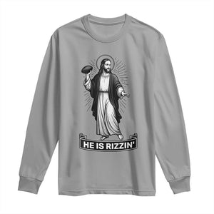 Christian Football Lover Long Sleeve Shirt He Is Rizzin Funny Gift TS12 Sport Gray Print Your Wear